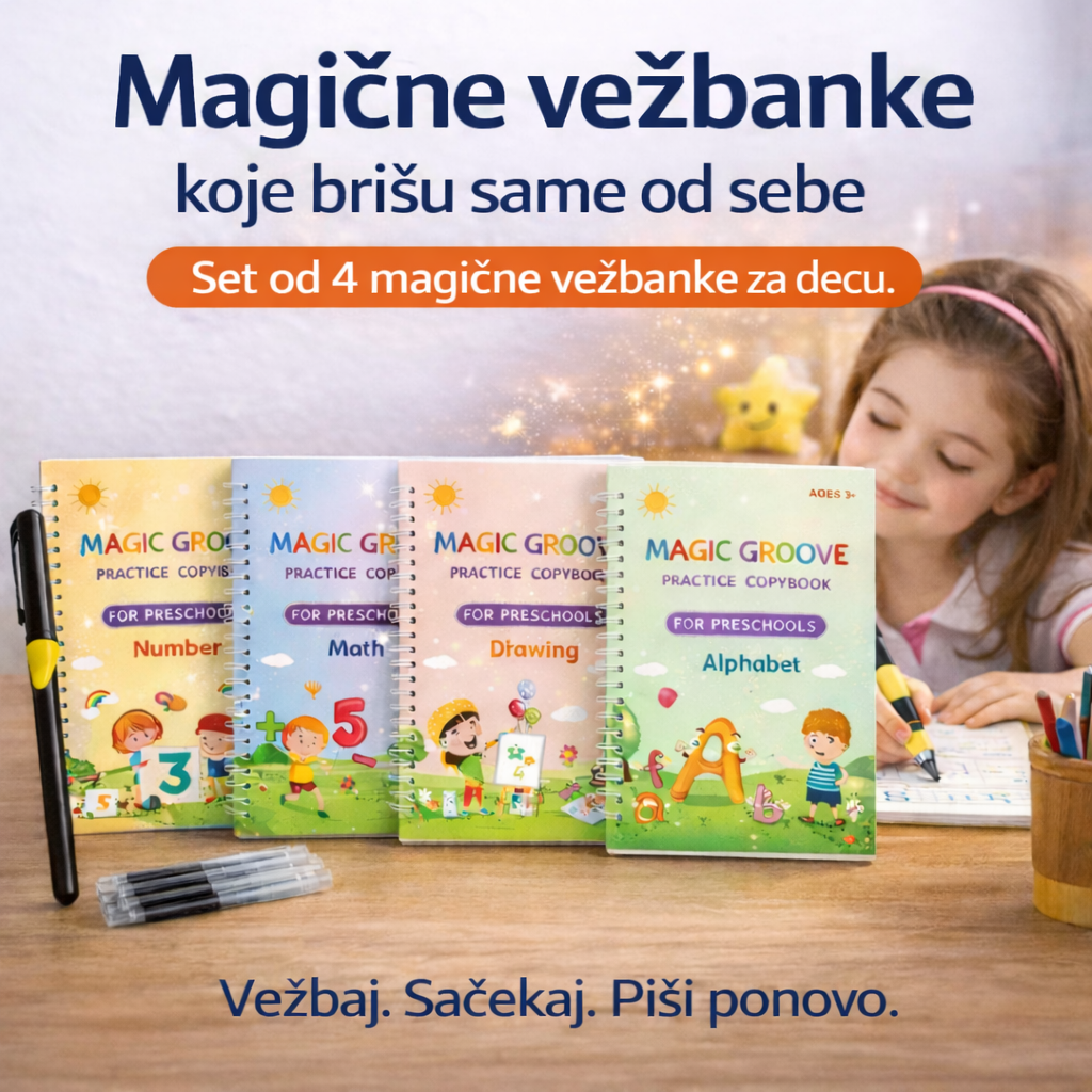 ✨ Magične Vežbanke za Djecu – 4u1 Set za Učenje Pisanja, Brojeva i Crtanja Kvalitetno