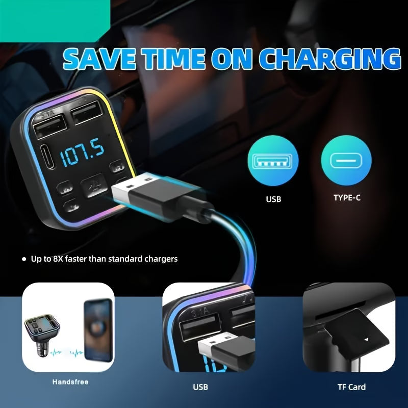 Bluetooth Car FM Transmitter – MP3 Player, Type-C + Dual USB Fast Charger, Hands-Free Calling za Auto Kvalitetno