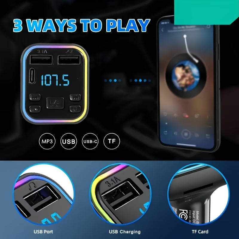 Bluetooth Car FM Transmitter – MP3 Player, Type-C + Dual USB Fast Charger, Hands-Free Calling za Auto Kvalitetno