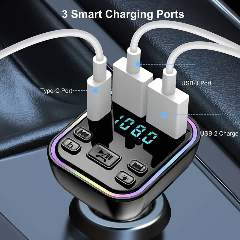 Bluetooth Car FM Transmitter – MP3 Player, Type-C + Dual USB Fast Charger, Hands-Free Calling za Auto Kvalitetno