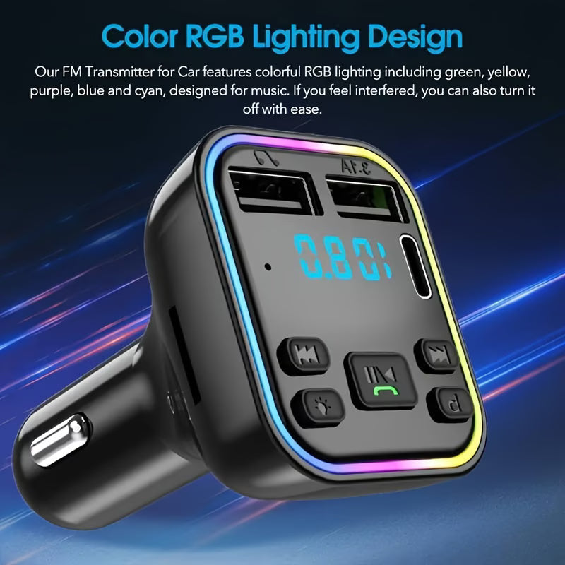 Bluetooth Car FM Transmitter – MP3 Player, Type-C + Dual USB Fast Charger, Hands-Free Calling za Auto Kvalitetno