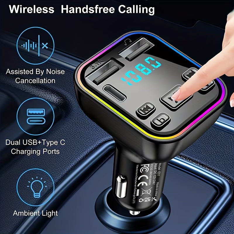 Bluetooth Car FM Transmitter – MP3 Player, Type-C + Dual USB Fast Charger, Hands-Free Calling za Auto Kvalitetno