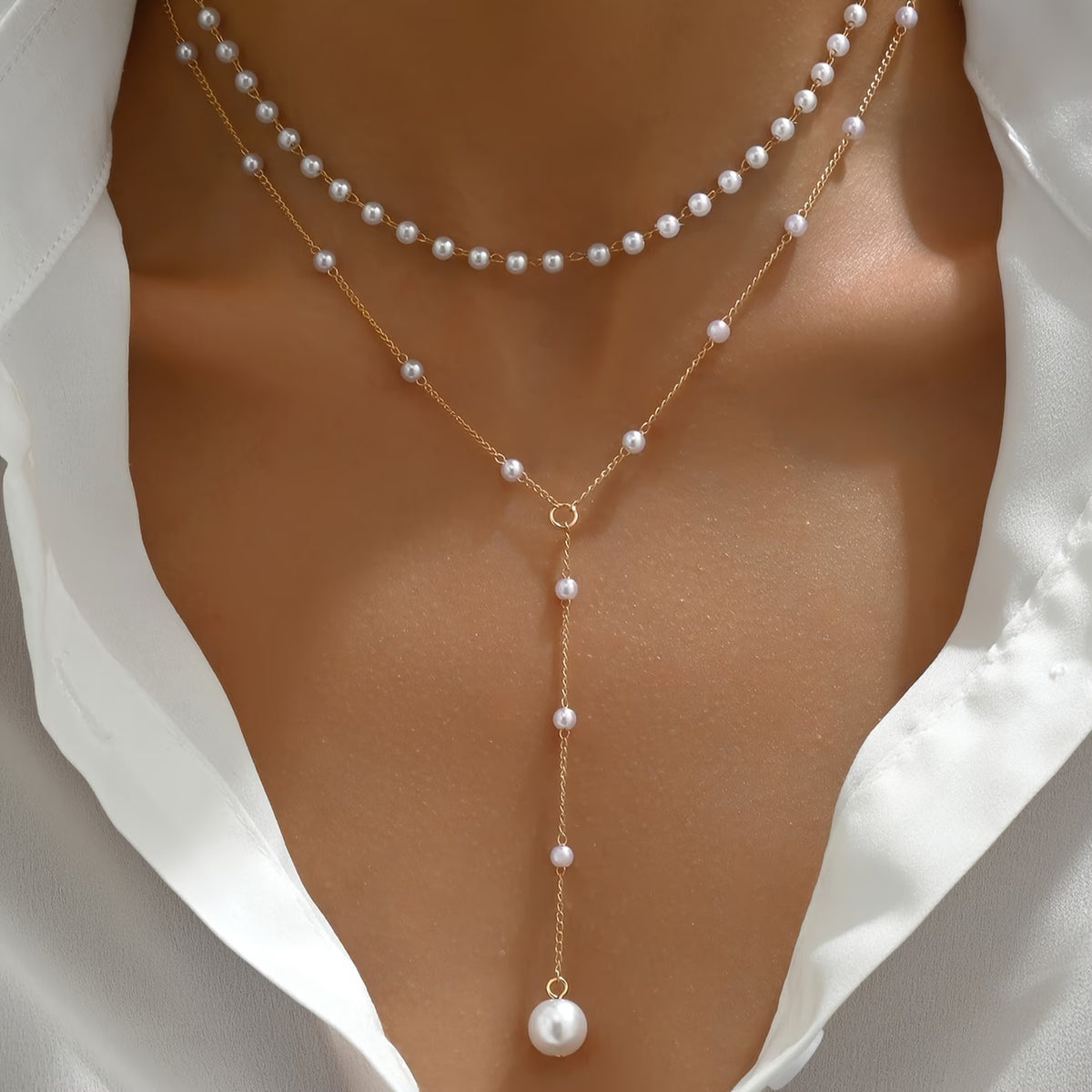 Elegantna Dvoslojna Ogrlica sa Biserima – Ručno Rađen Lanac Kvalitetno