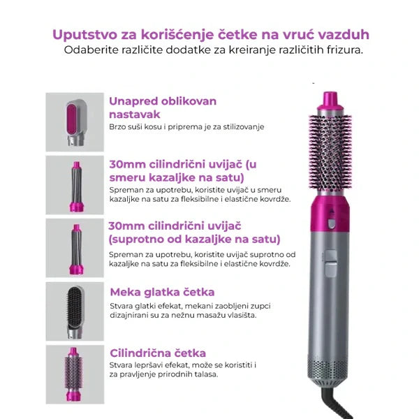 Air Styler - 5u1 Stajler sa nastavcima za oblikovanje kose Kvalitetno
