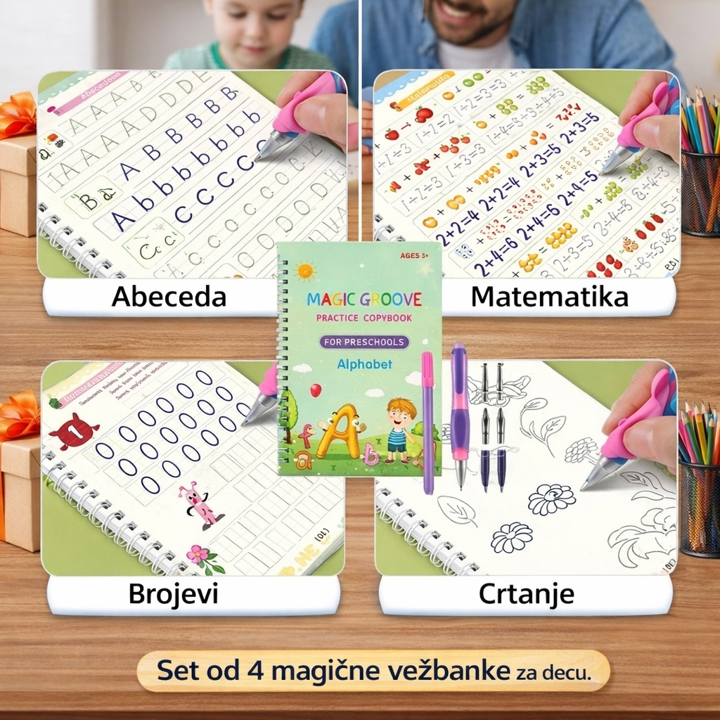 ✨ Magične Vežbanke za Djecu – 4u1 Set za Učenje Pisanja, Brojeva i Crtanja Kvalitetno
